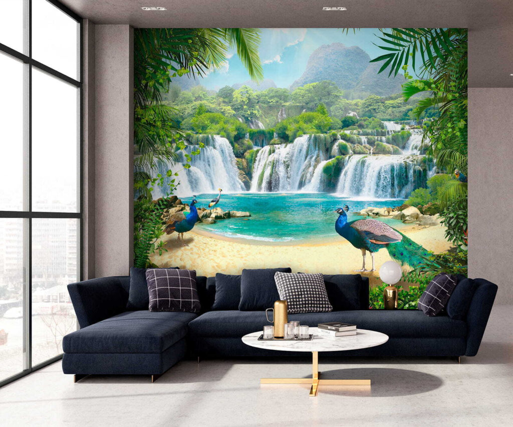 Waterfall and birds in a forest Waterfall and birds in a forest