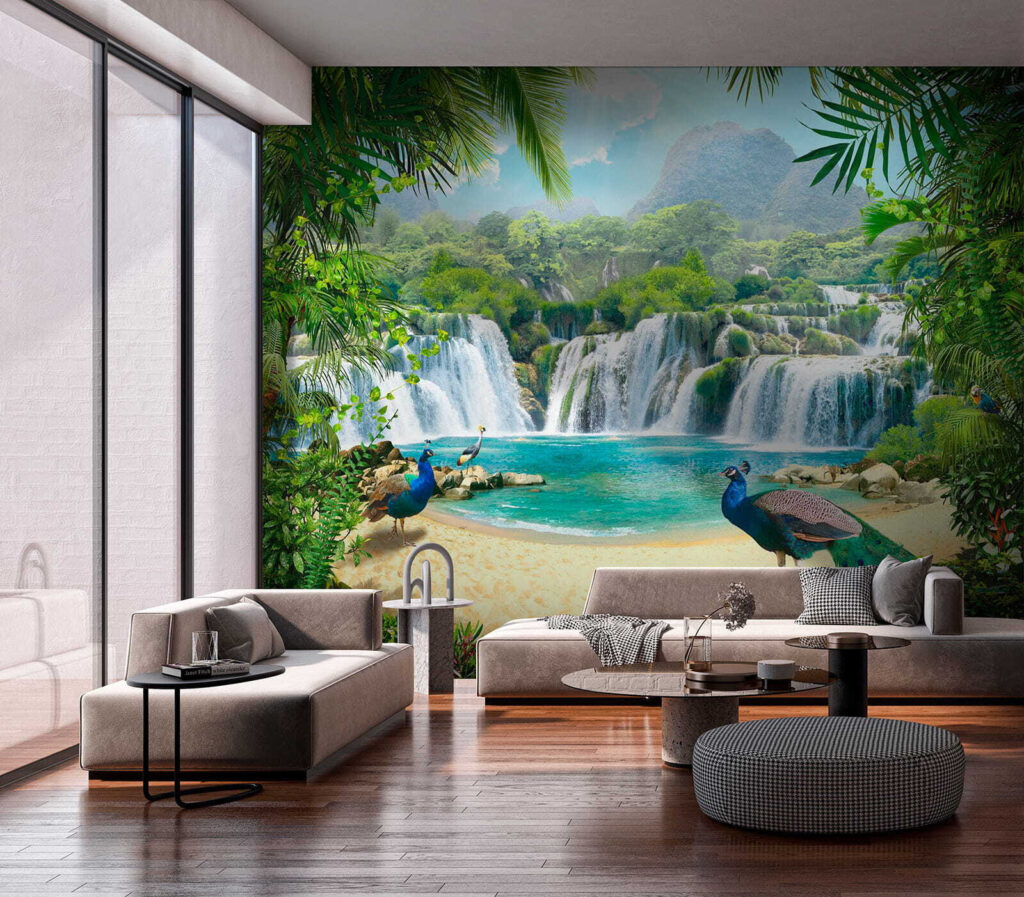 Waterfall and birds in a forest Waterfall and birds in a forest