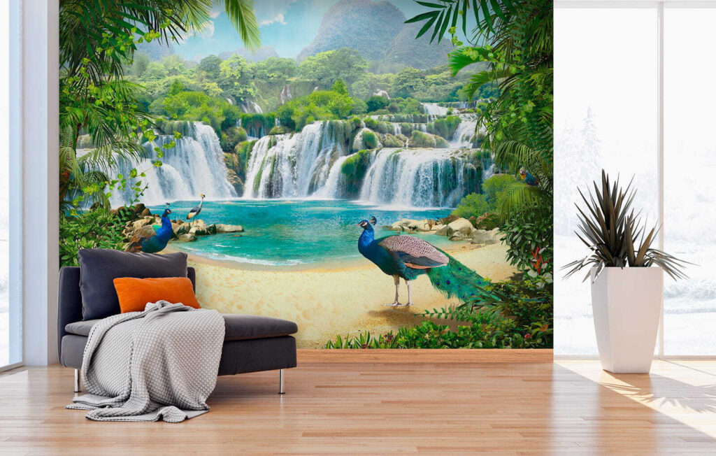 Waterfall and birds in a forest Waterfall and birds in a forest