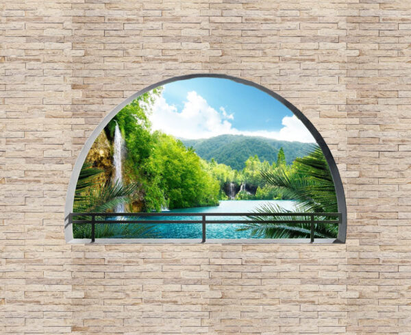 Window with a waterfall and trees Window with a waterfall and trees