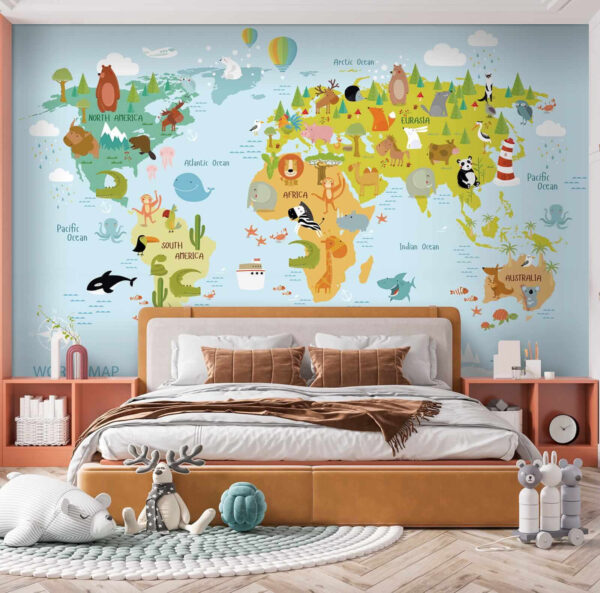 Map of the world with animals