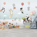 Ταπετσαρίες Γελοιογραφία ζώων σε ποδήλατο