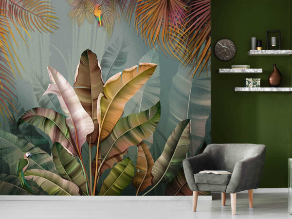 Ταπετσαρίες Ταπετσαρίες Τροπικό φύλλωμα με ζωντανά χρώματα (Κωδικός προϊόντος: u59816)