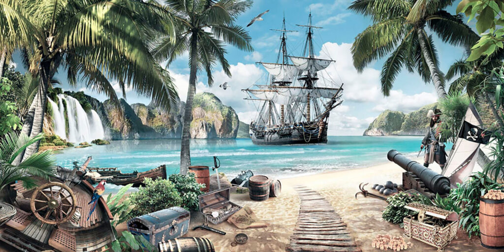 Painting of a ship on a beach