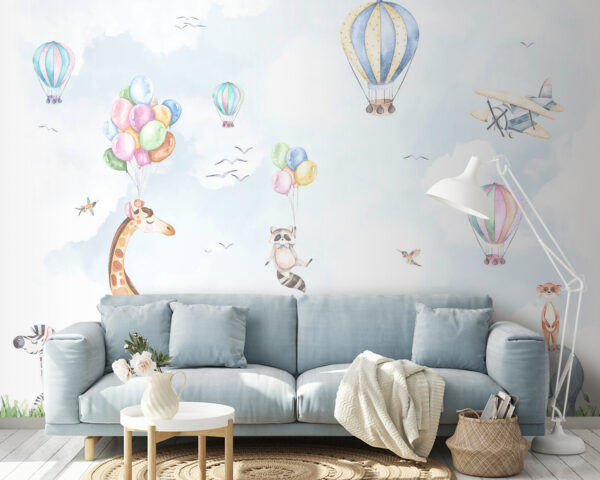 Watercolor of animals and balloons