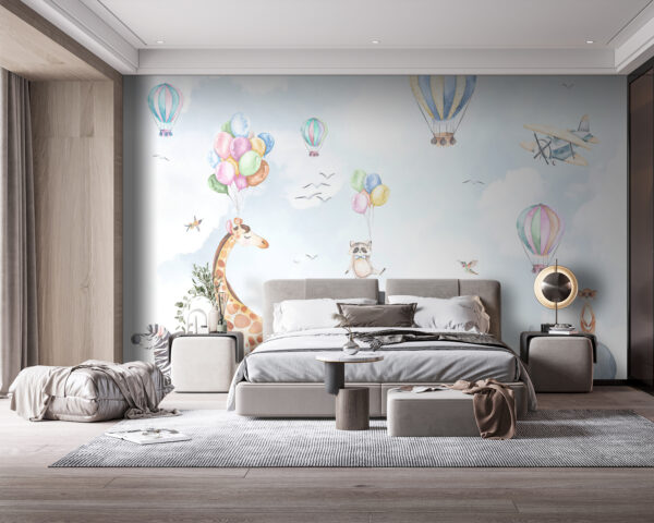 Ταπετσαρίες Ακουαρέλα με ζώα και μπαλόνια