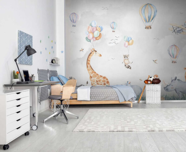 Wall mural of animals and balloons