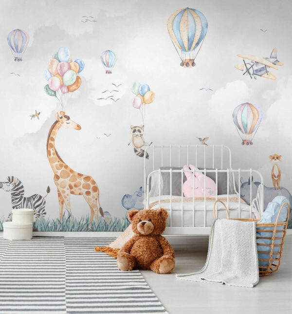 Wall mural of animals and balloons