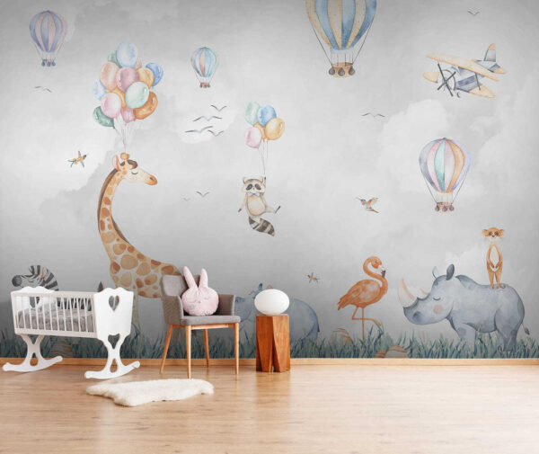 Wall mural of animals and balloons