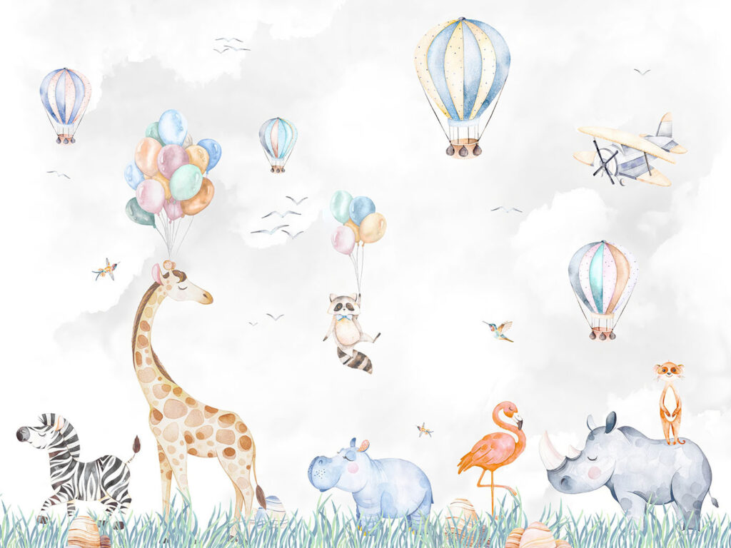 Wall mural of animals and balloons