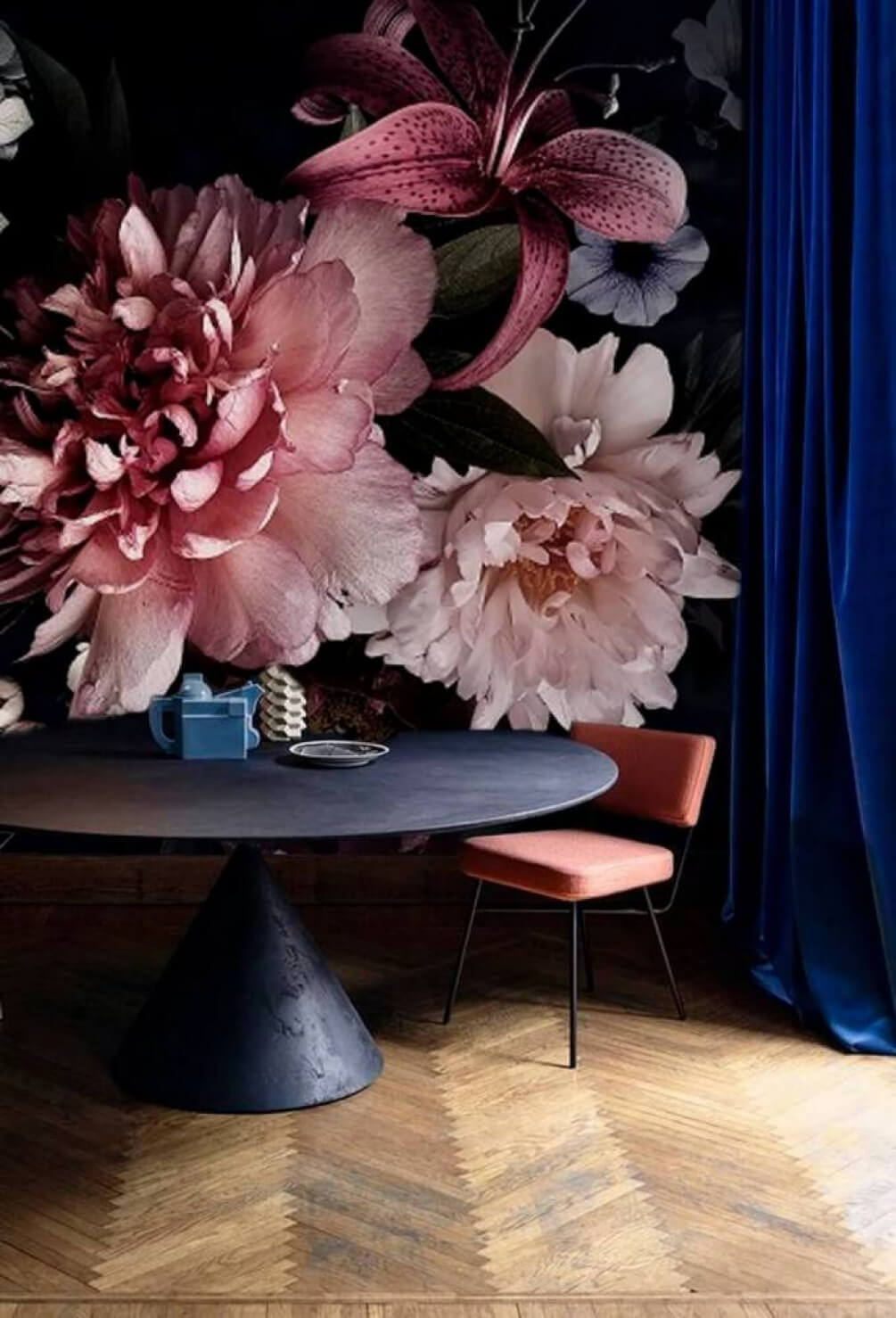 Elegant arrangement of dark blooms