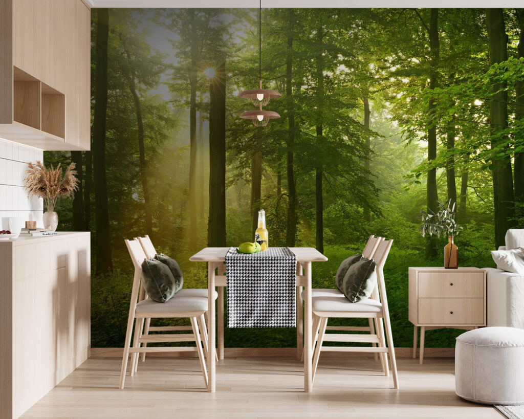 Sun shining through trees