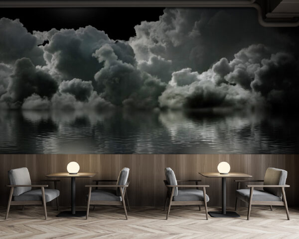 Ταπετσαρίες Φεγγάρι πάνω από το νερό με σύννεφα και σύννεφα