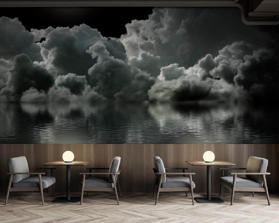 Ταπετσαρίες Wall murals Moon over water with clouds and clouds