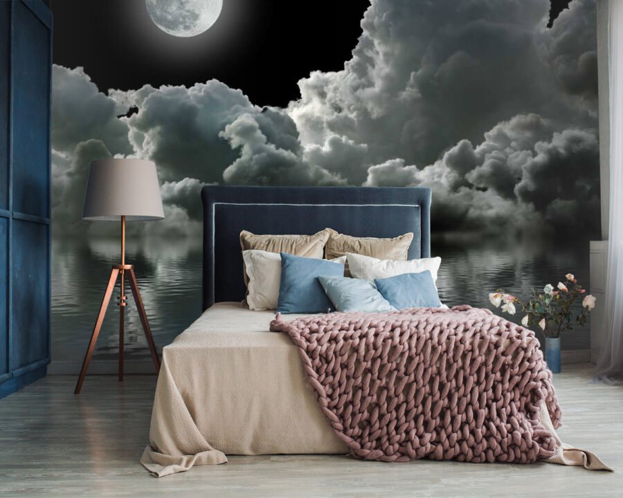Ταπετσαρίες Wall murals Moon over water with clouds and clouds - Image 2