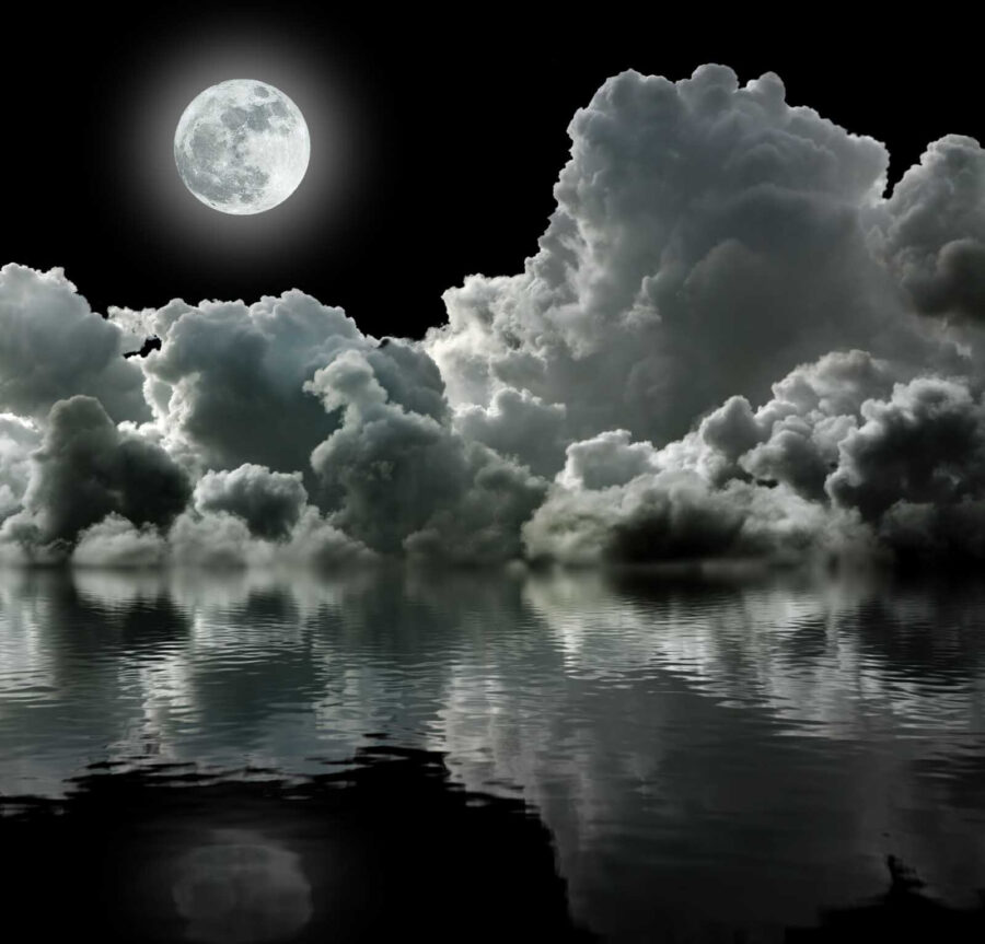 Ταπετσαρίες Wall murals Moon over water with clouds and clouds - Image 3