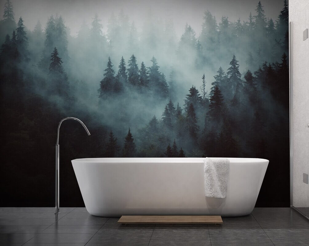 Foggy forest with trees