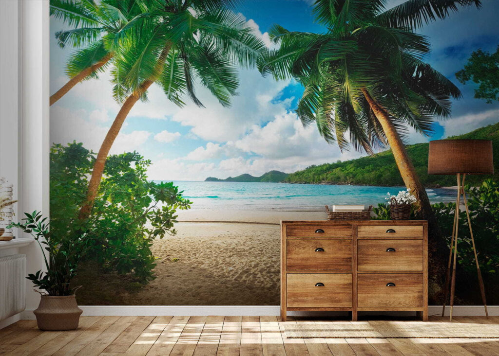 Beach with palm trees and blue water