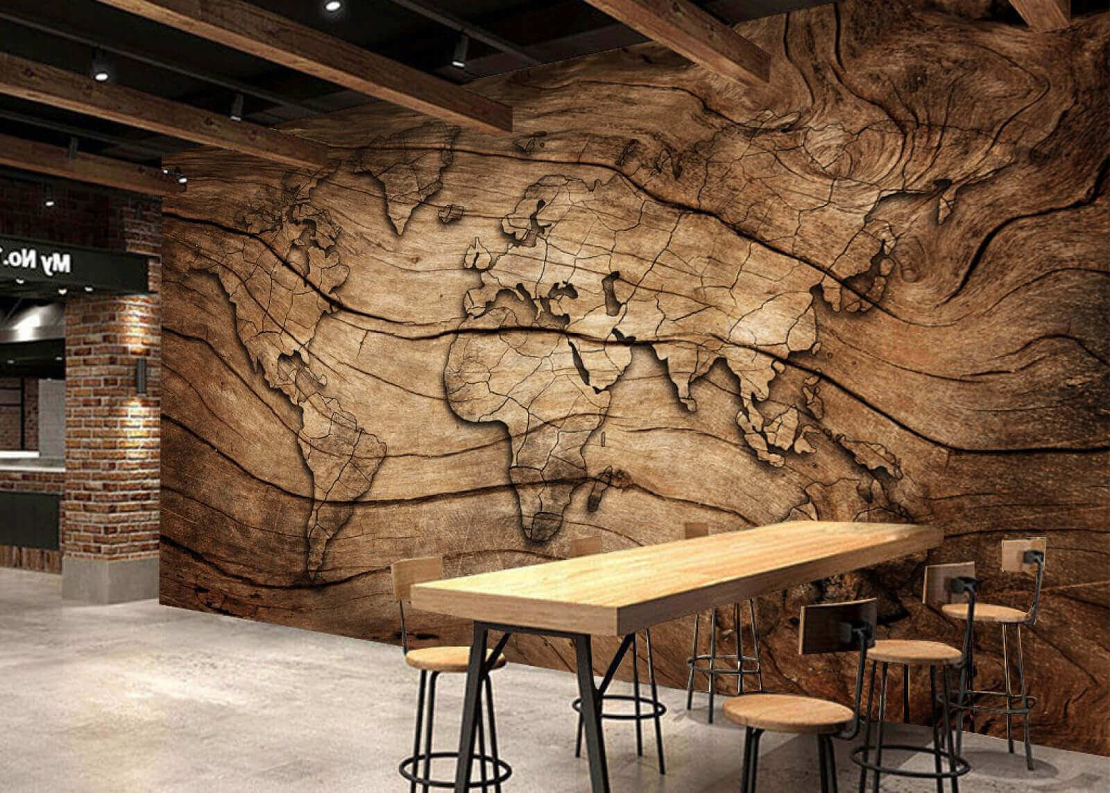 Map of the world on a piece of wood