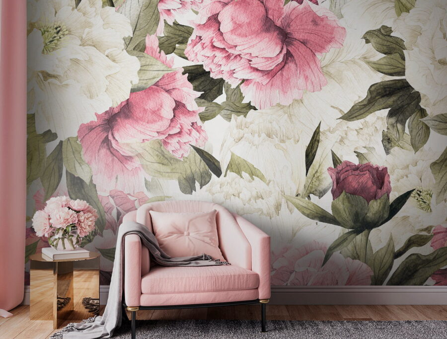 Wall murals Pattern of pink and white flowers