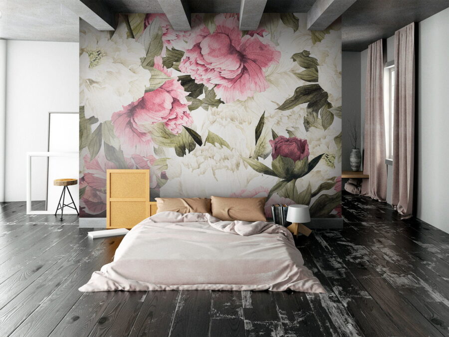 Wall murals Pattern of pink and white flowers