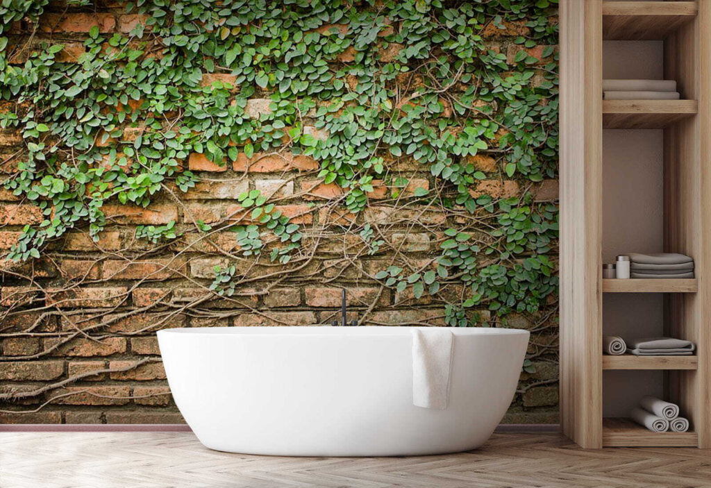 A brick wall with ivy growing on it