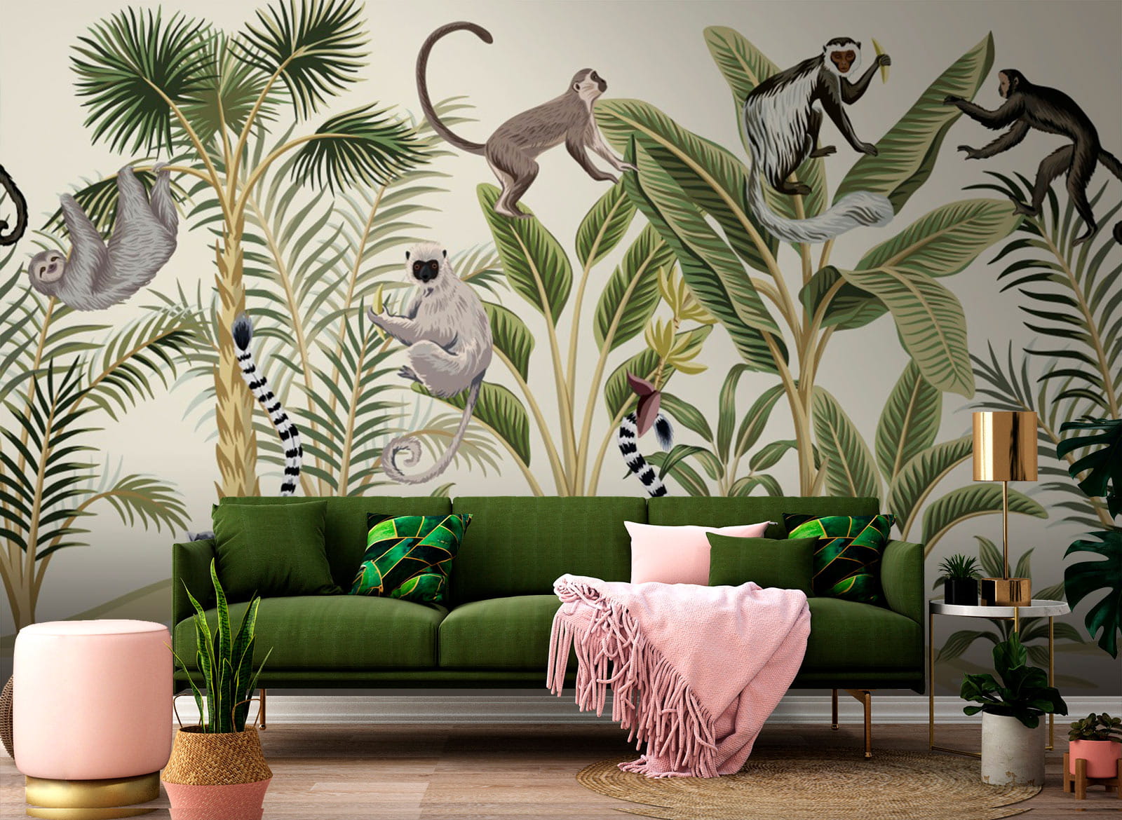 Group of monkeys and plants