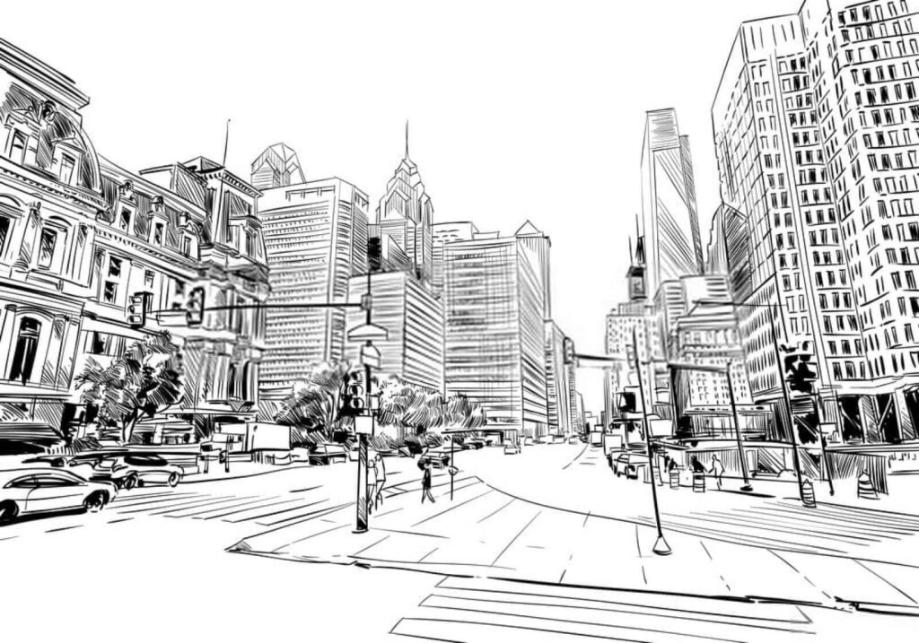 Drawing of a city street