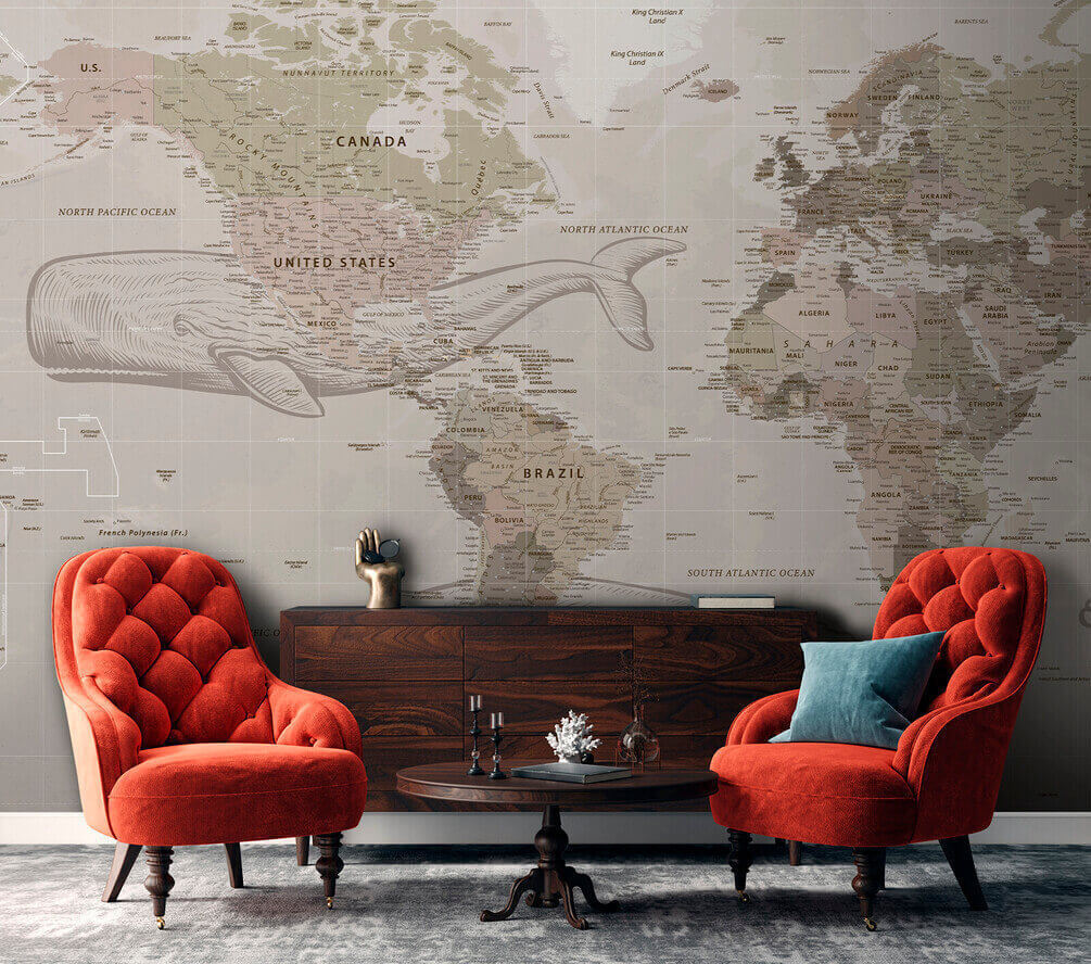 Map of the world with whales Map of the world with whales