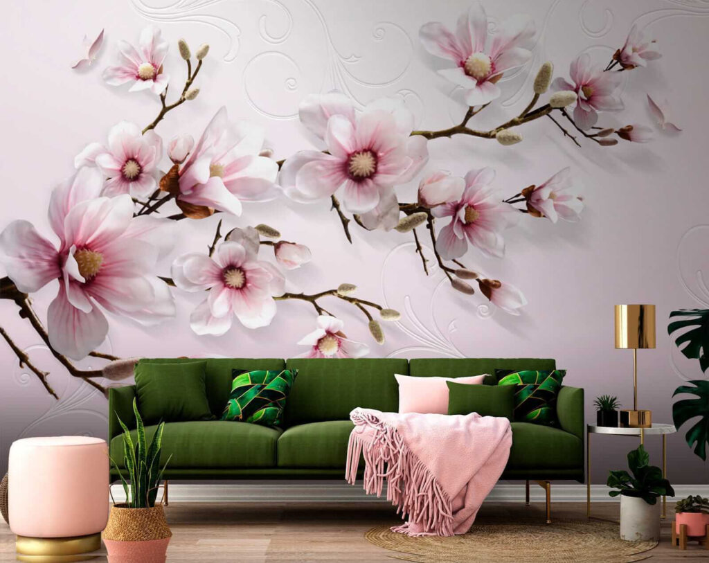 Delicate blossoms on soft pink backdrop