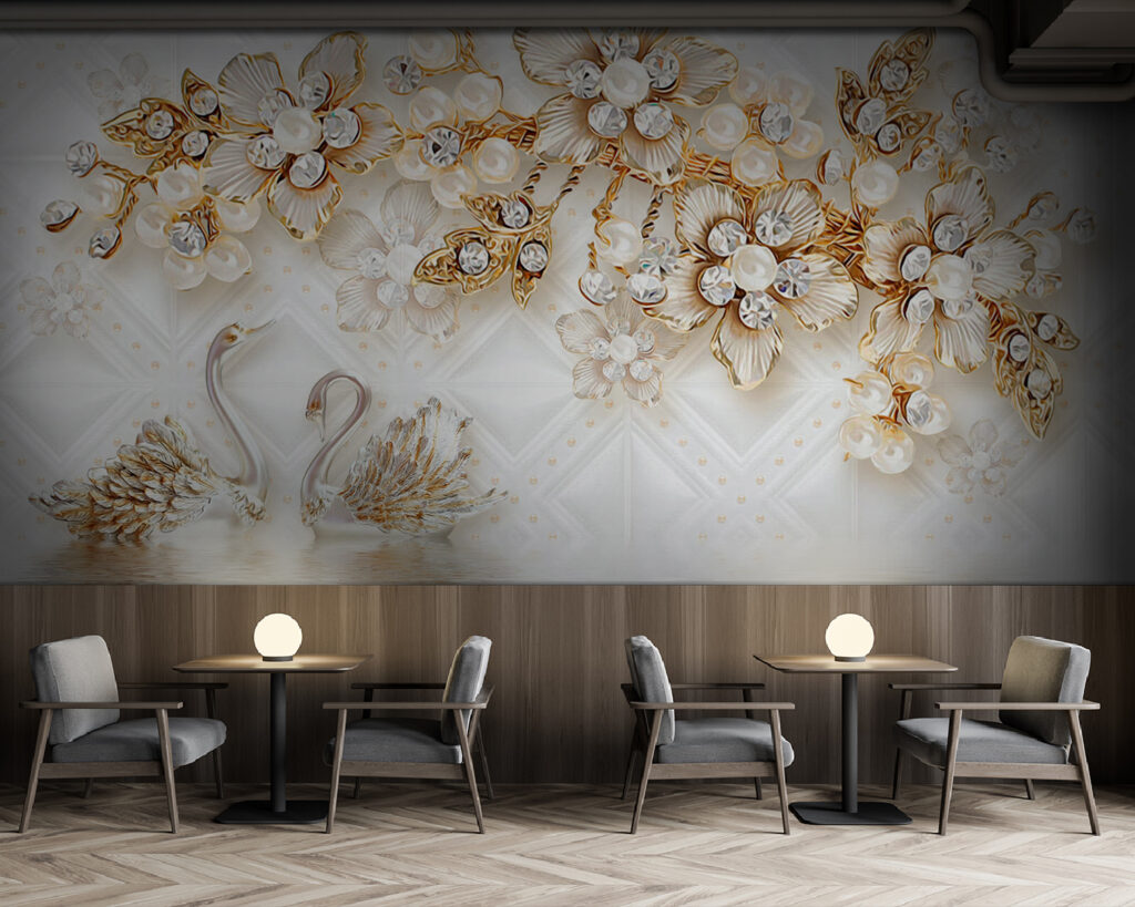 u44967piz137 1024x819 - Ταπετσαρία με κύκνους και λουλούδια - tegory