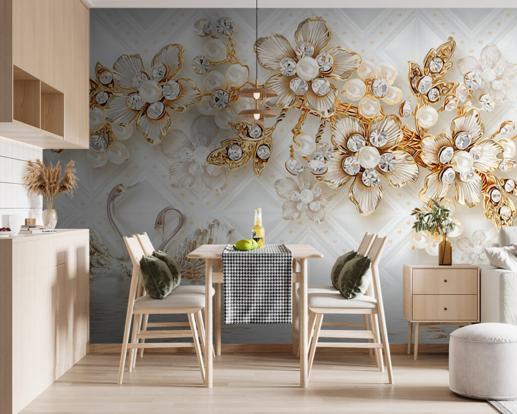 u44967pik119 1024x819 - Ταπετσαρία με κύκνους και λουλούδια - tegory