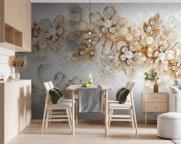 u44967pik119 600x480 - Ταπετσαρία με κύκνους και λουλούδια - tegory