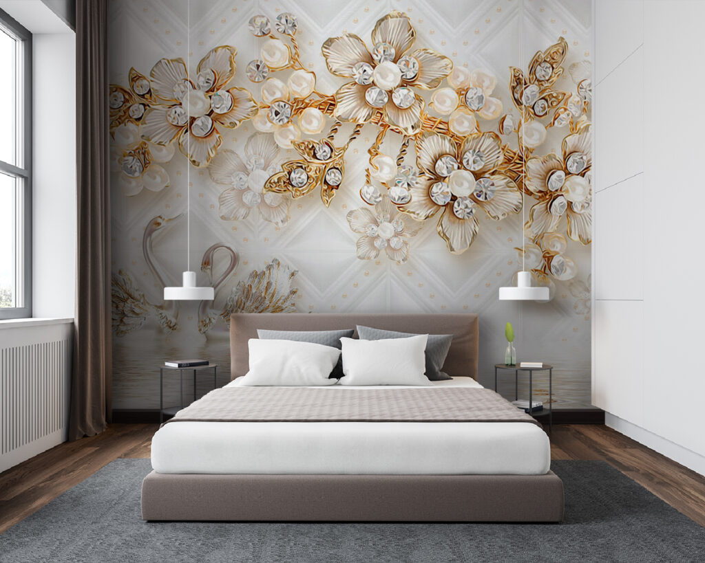 u44967pib94m 1024x819 - Ταπετσαρία με κύκνους και λουλούδια - tegory