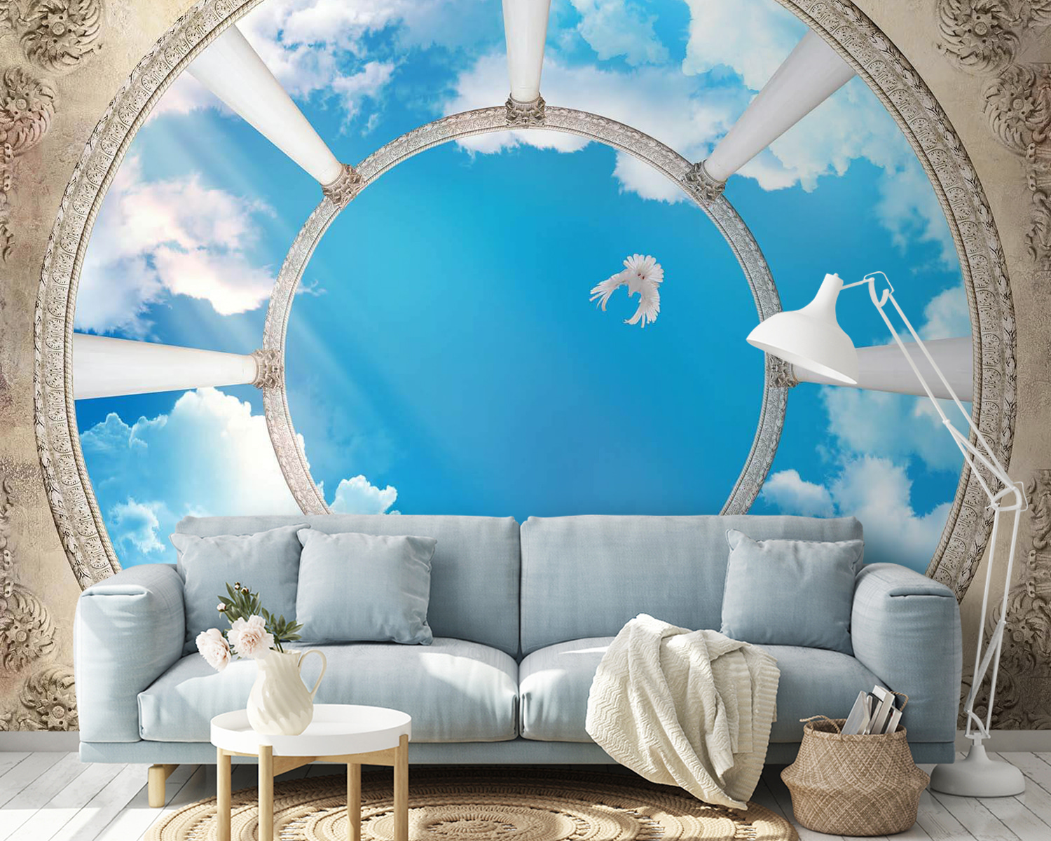 u44916pig14m - Κυκλική οροφή με στήλες και ένα πουλί που πετάει στον ουρανό - tegory