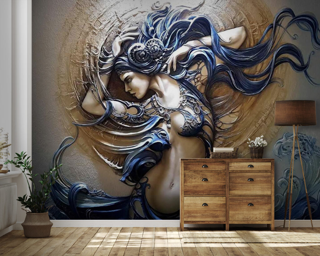 Painting of a woman with long hair Painting of a woman with long hair