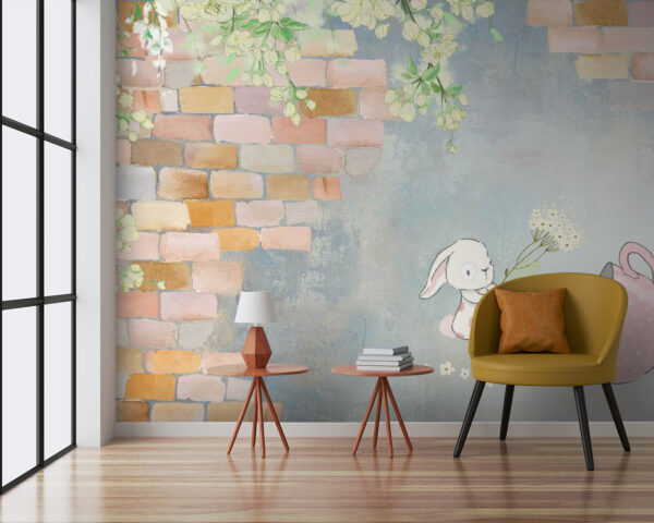 Ταπετσαρίες Κουνέλι καρτούν και ένα σπίτι με λουλούδια