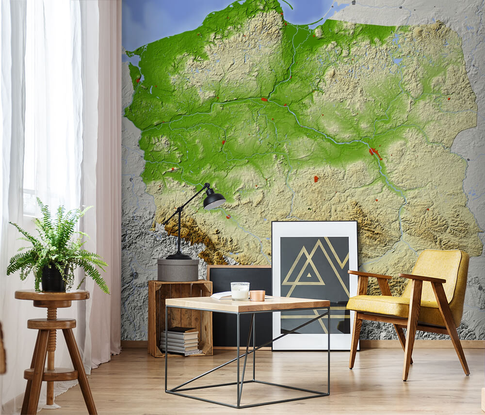 u38506pig1m - Χάρτης της Πολωνίας με γη και νερό - tegory