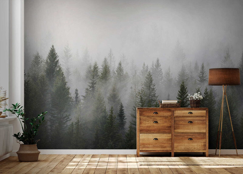 Group of trees in the fog