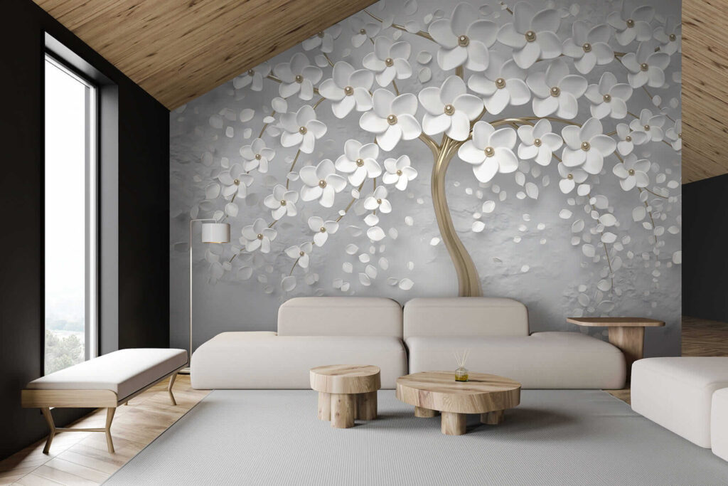 Tree with white flowers and leaves