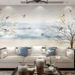 Ταπετσαρίες Πουλιά που πετούν πάνω από ένα χιονισμένο τοπίο