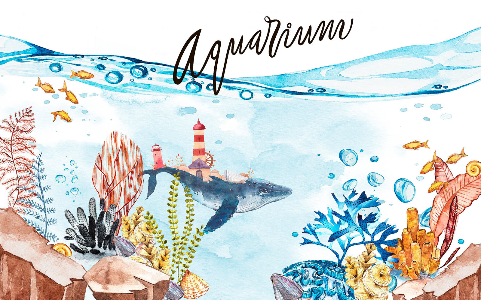 u34420p - Υδατογραφία μιας φάλαινας και ενός φάρου - tegory