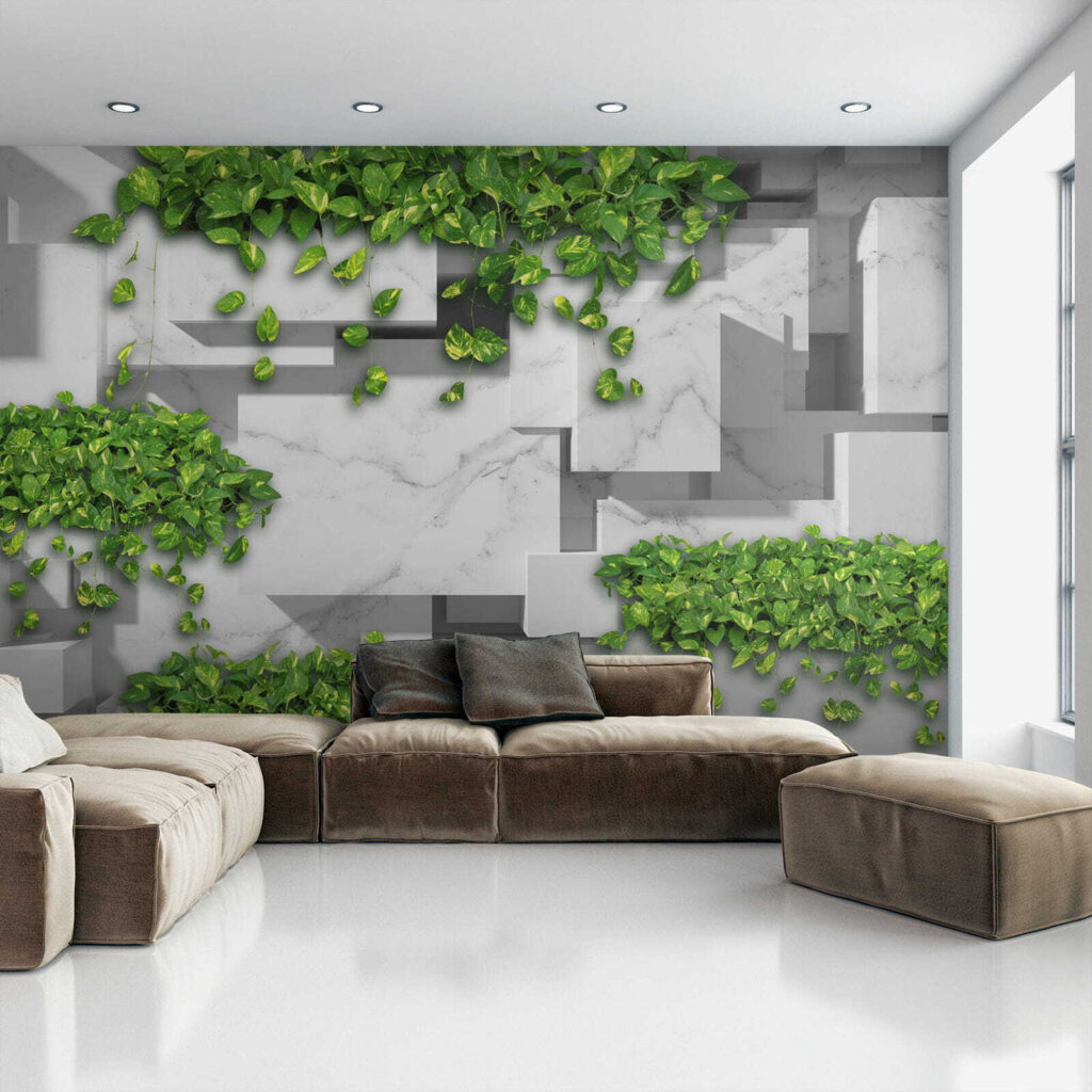 Wall with green leaves