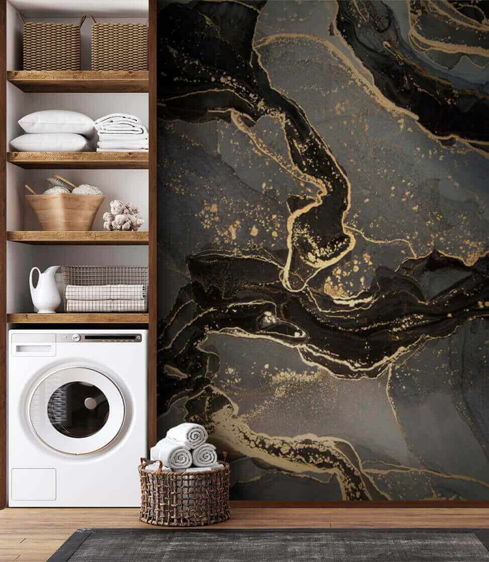 Elegant marbled black and metallic swirls