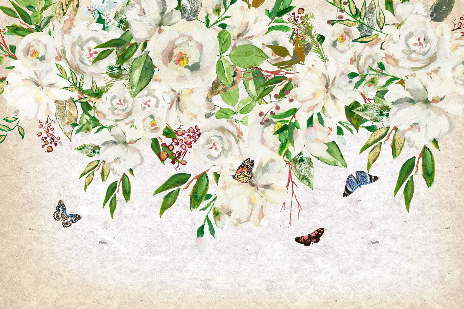 u33223p - Ζωγραφική λευκών λουλουδιών και πεταλούδων - tegory