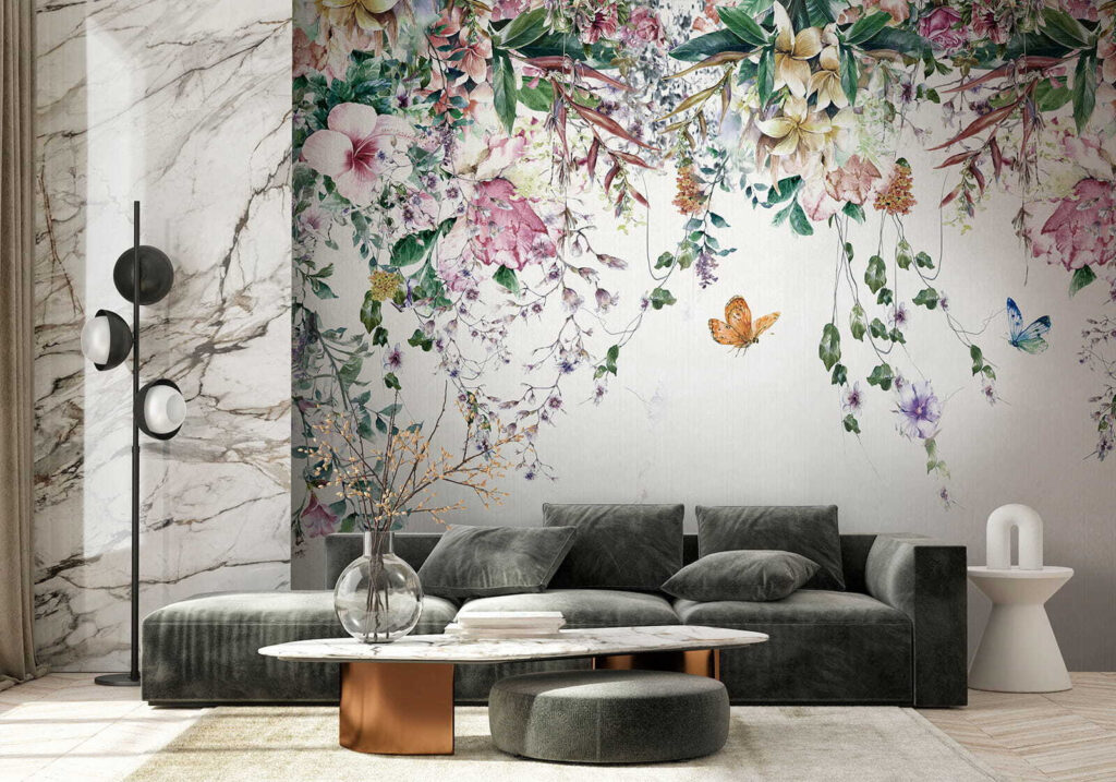 Painting of flowers and butterflies