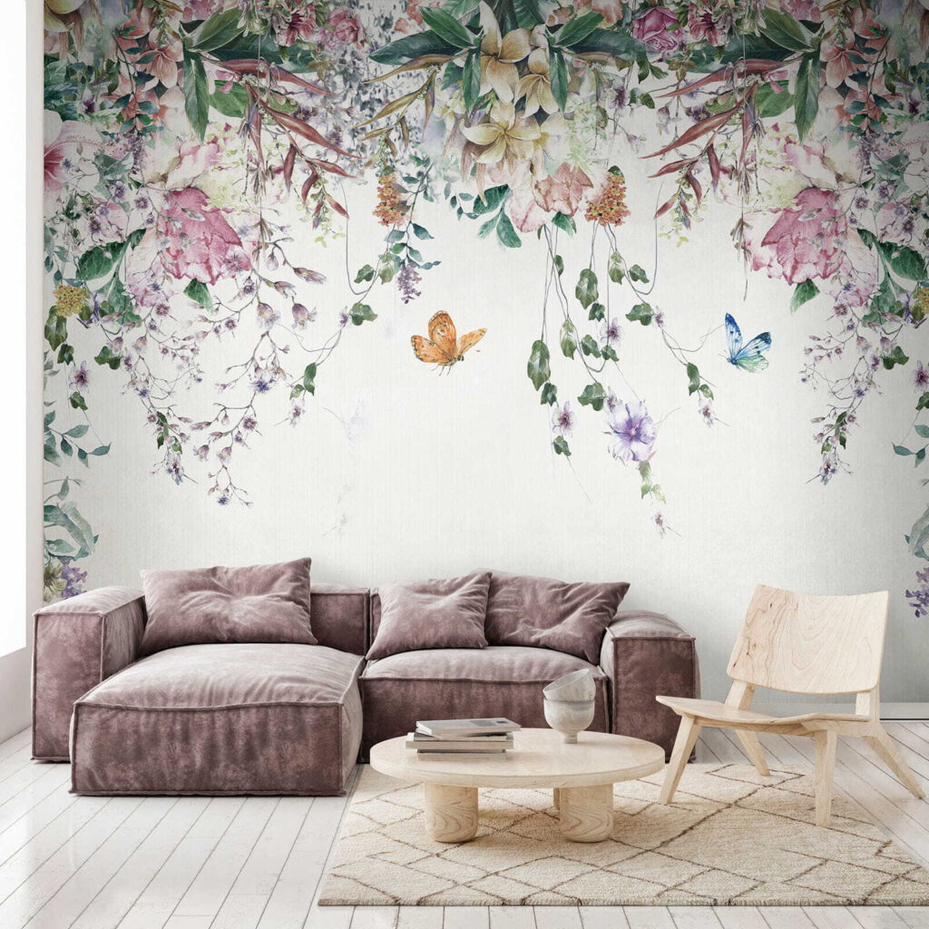 Painting of flowers and butterflies