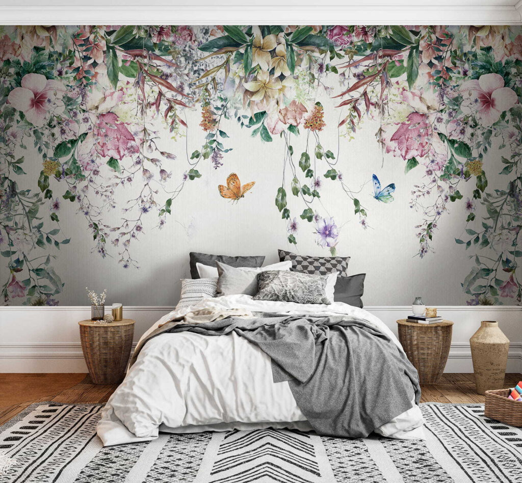 Painting of flowers and butterflies