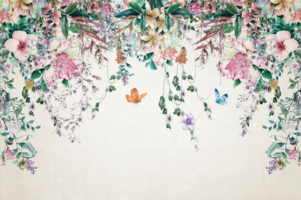 Painting of flowers and butterflies