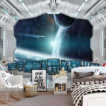 Ταπετσαρίες Δωμάτιο με σήτες και θέα στη γη από το παράθυρο